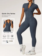 Women's high-neck, sturdy-zip sports jumpsuit