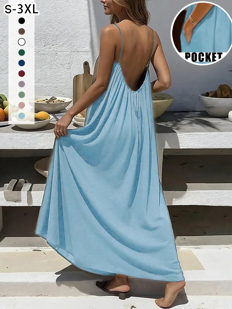 New Women's Backless Loose Fit Home Dress Sleepwear Dresses Loungewear Nightwear, Sleeveless Long Vestidos De Dormir, Womenswear, Multiple Colors & Sizes Available