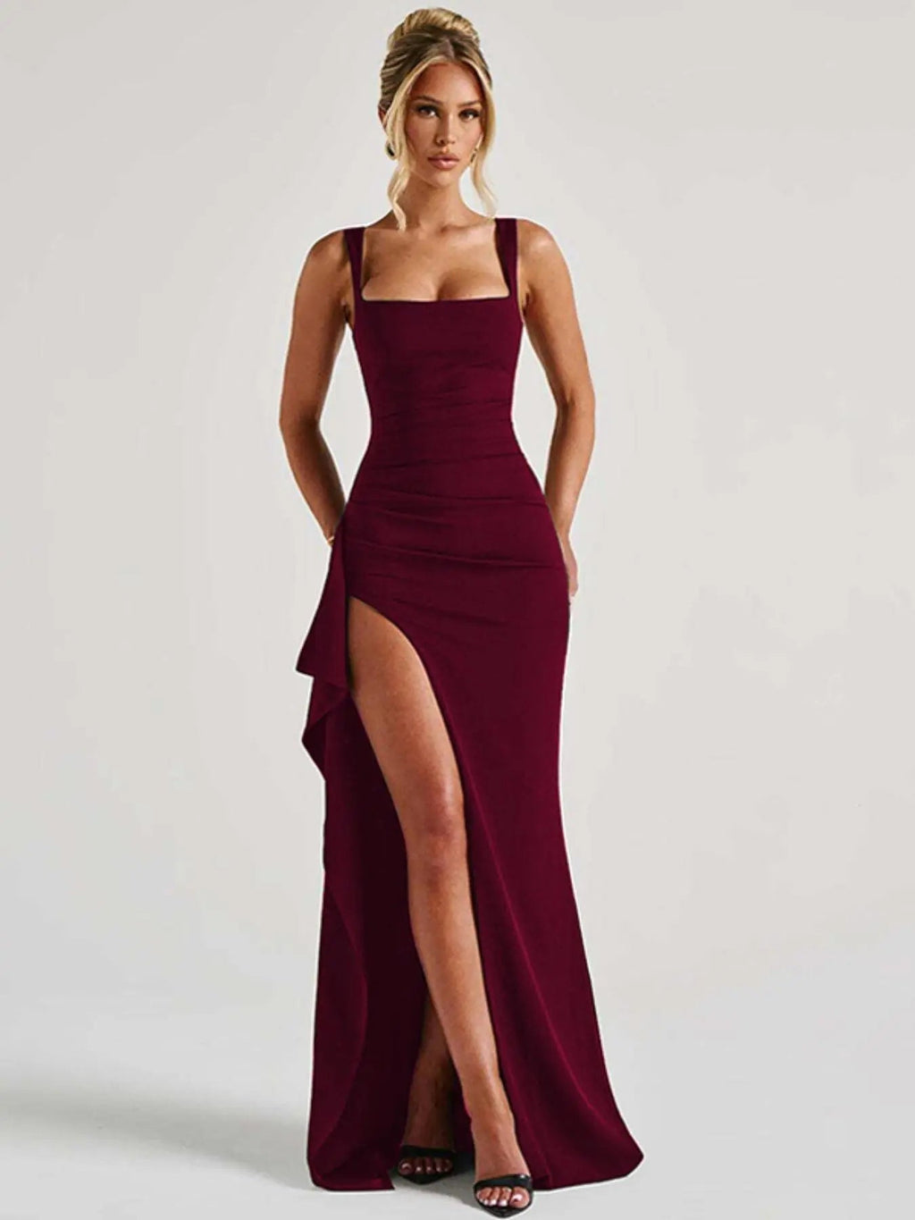 Women's Plain Split Thigh Backless Dress, Elegant Sexy Sleeveless Dress for Party Club Dating Wear, Ladies Clothes for All Seasons, Floor Length Slip Dress