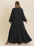 [Plus Size] Plain V-Neck Long Sleeve Maxi Dress, Boho Modest Dress for Daily Holiday Vacation Wear, Women's Plus-Size Clothing for All Seasons