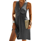 Women's solid-color twisted ruched tank dress