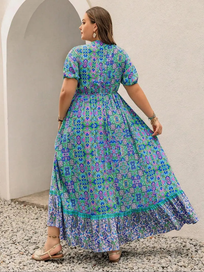 Plus Size Short-Sleeve Floral Print Dress