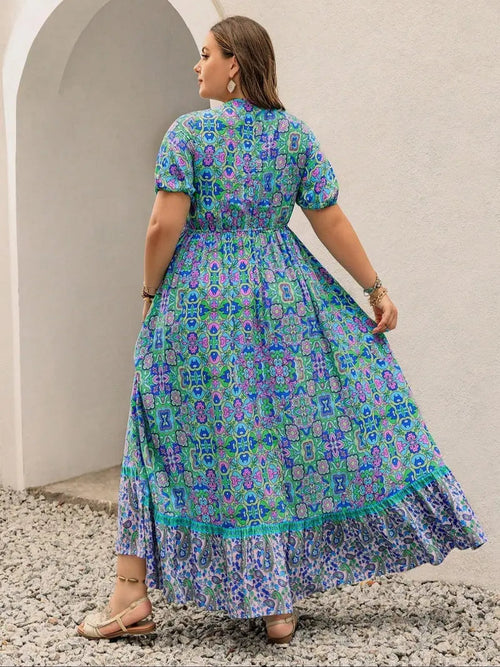 Plus Size Short-Sleeve Floral Print Dress