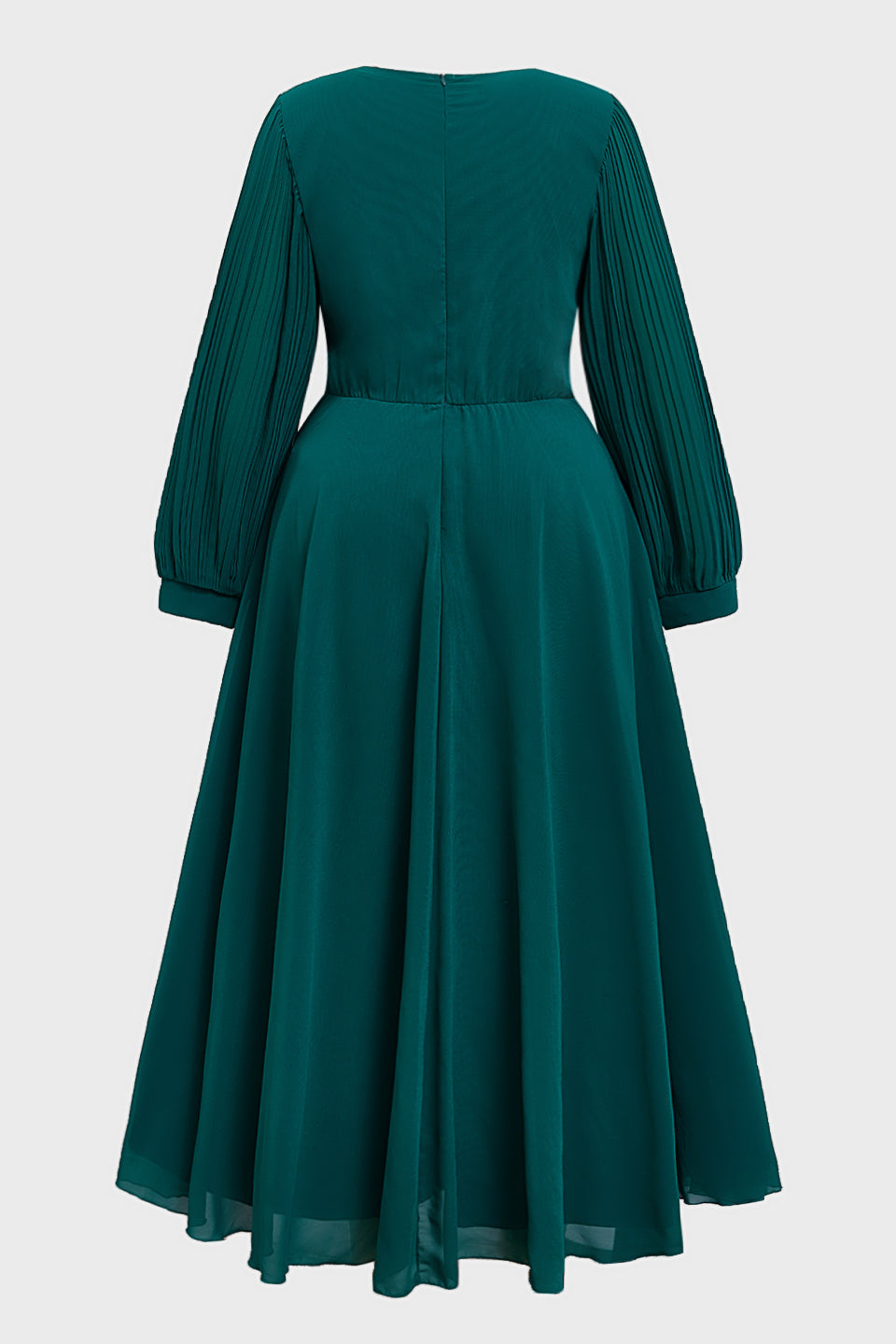 Curveins Plus Size Crew Neck Long Sleeve Pleated Midi Dress