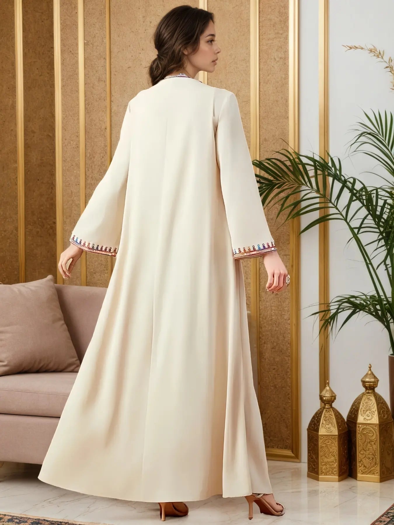 Elegant Muslim Women's Long Robe with Colorful Embroidery, Perfect for All Seasons, Stylish and Comfortable Clothing, Muslim Women Gowns