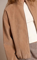 Mushroom Faux Suede Bomber Jacket