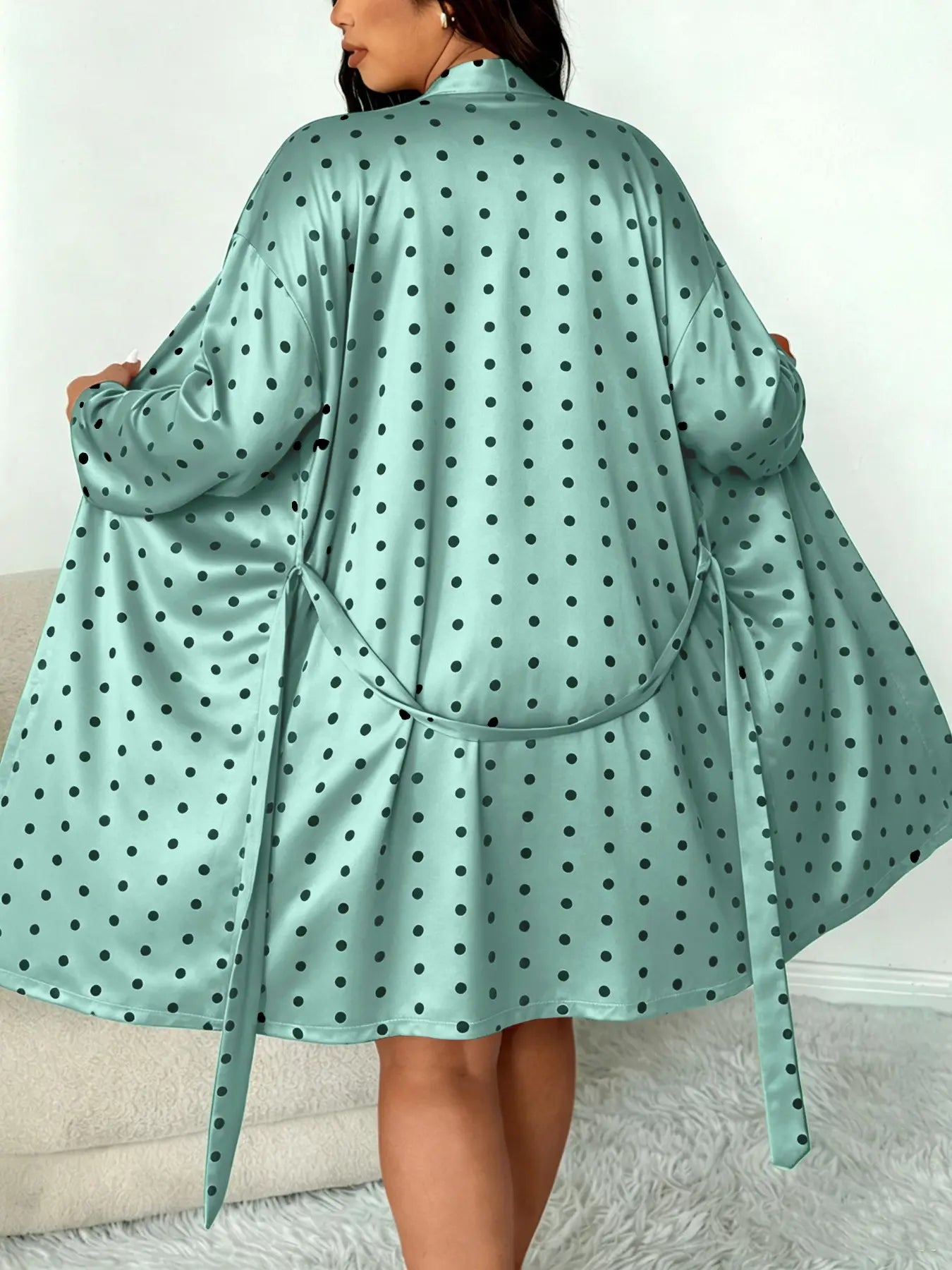Plus Size Women's Nightwear Set, Floral Print Lace Nightdress + Long Robe