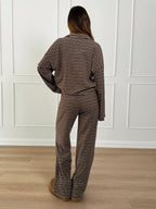 Women's 2pcs Set Loose Striped V-Neck Drop Shoulder Long Sleeve T-Shirt &Elastic Waist Striped Pants