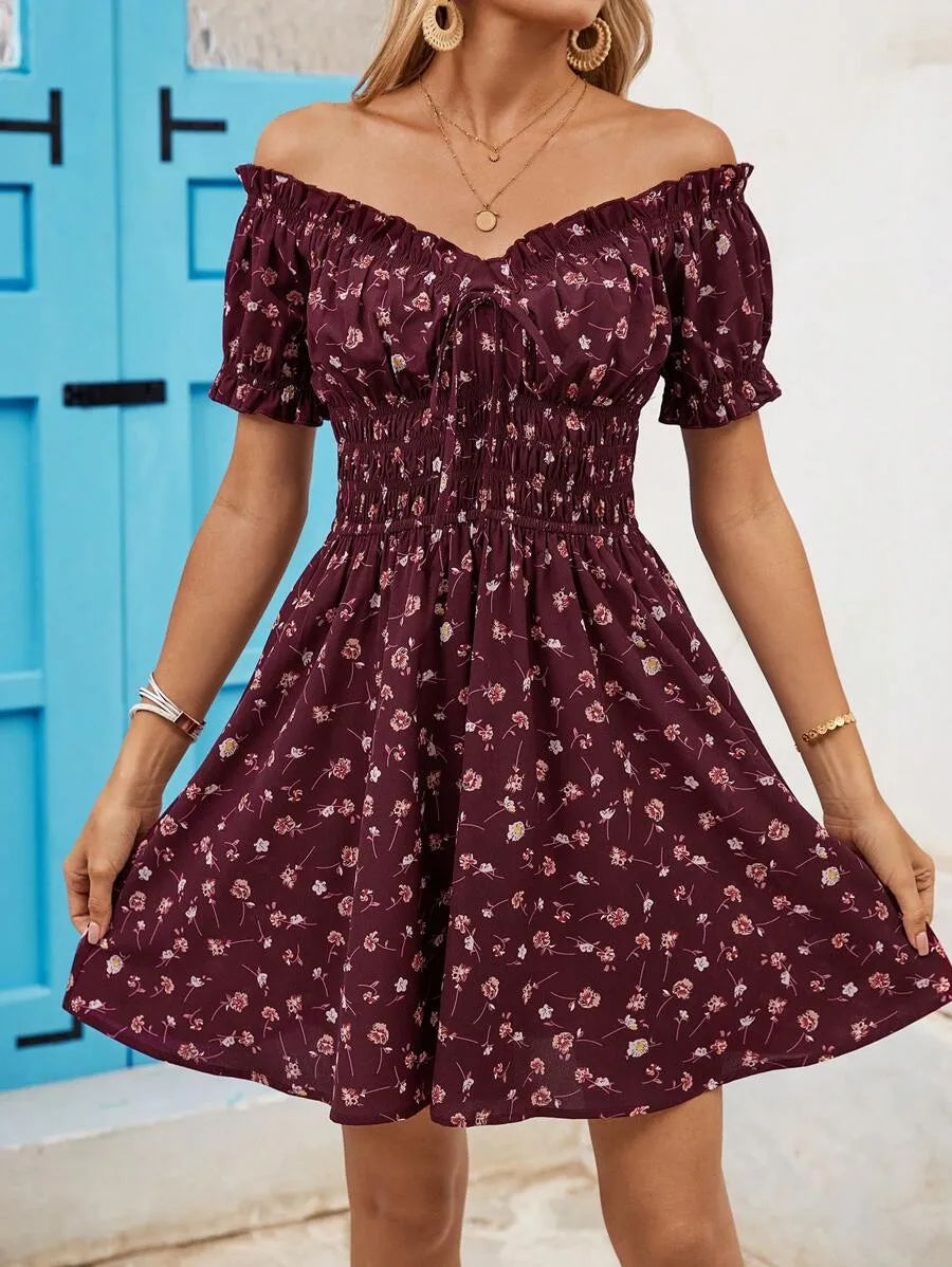 Women's Floral Print Off Shoulder Dress