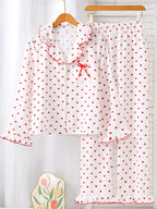 Women's Sleepwear Set Pajamas Breathable Striped Bow Design