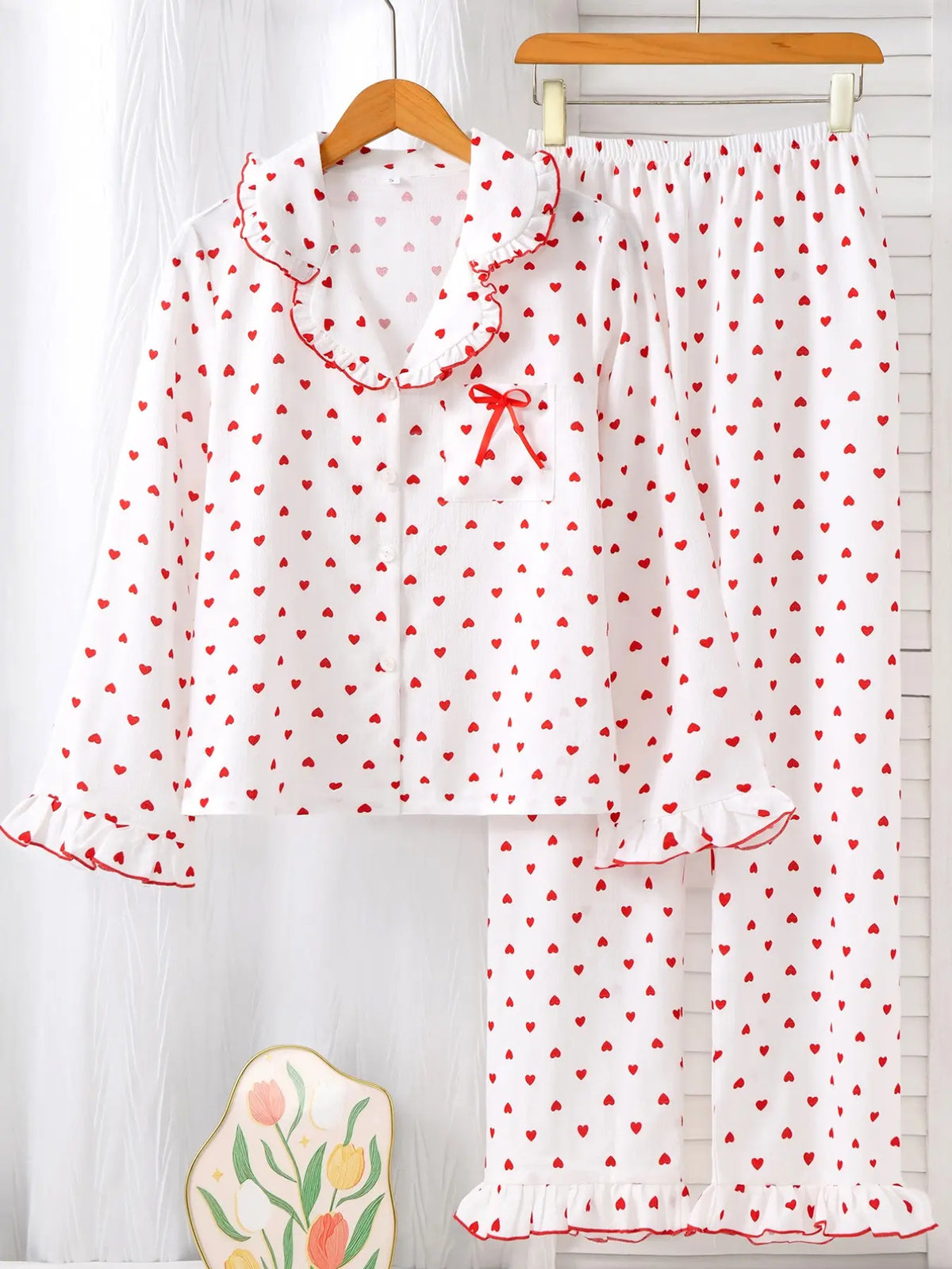 Women's Sleepwear Set Pajamas Breathable Striped Bow Design