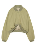 Women's Olive Green Loose Cropped Basic Bomber Jacket, Casual Zipper Coat
