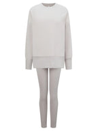 Women's Solid Drop Shoulder Split Hem Sweatshirt & Pants Two-piece Set