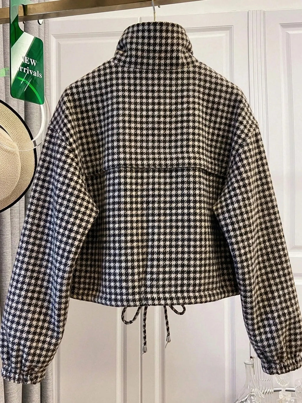 Women's Fashion Retro Plaid Stand Collar Short Coat