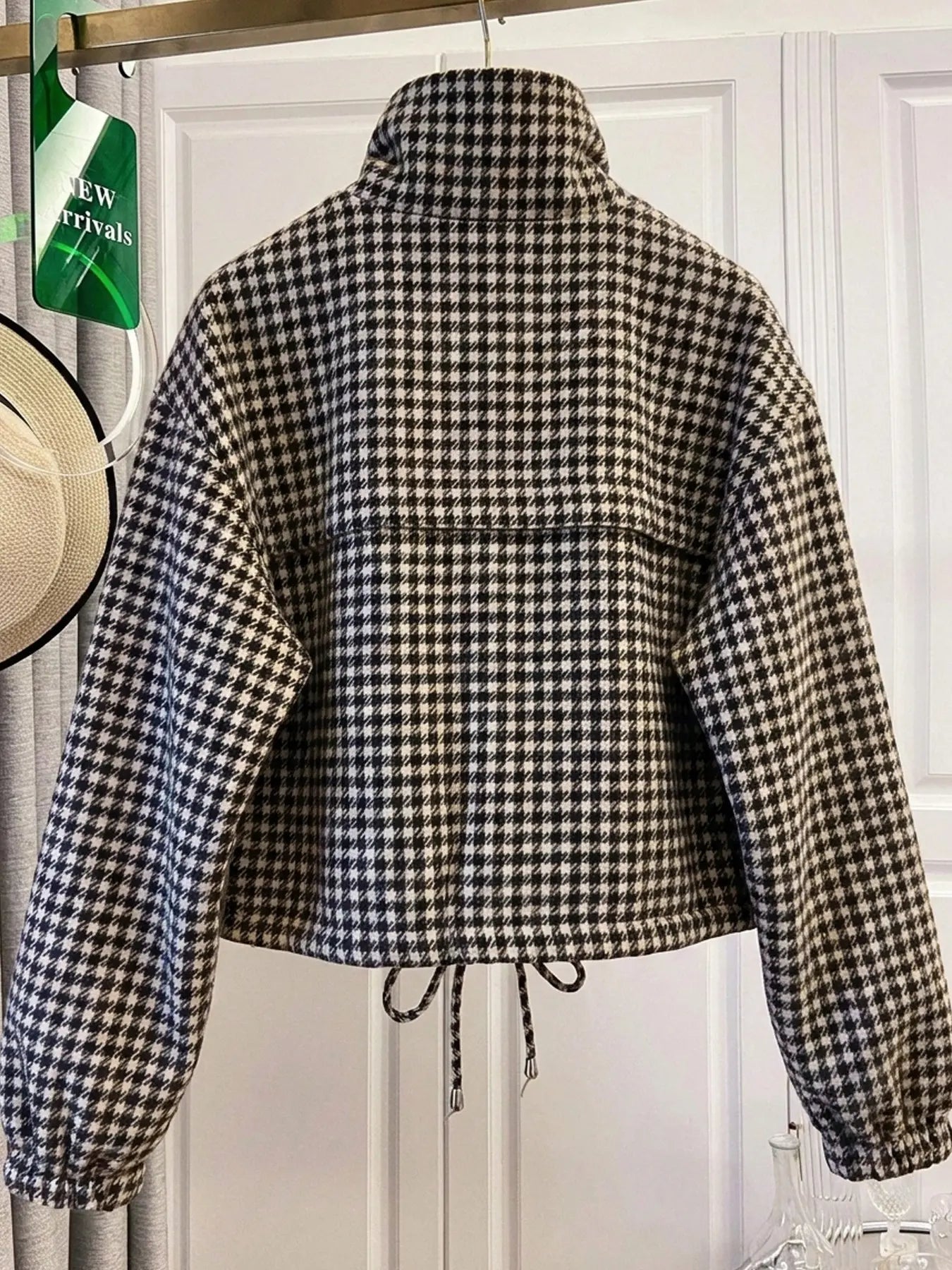 Women's Fashion Retro Plaid Stand Collar Short Coat