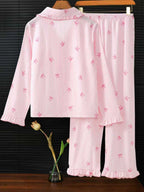 Women's Sleepwear Set Pajamas Breathable Striped Bow Design