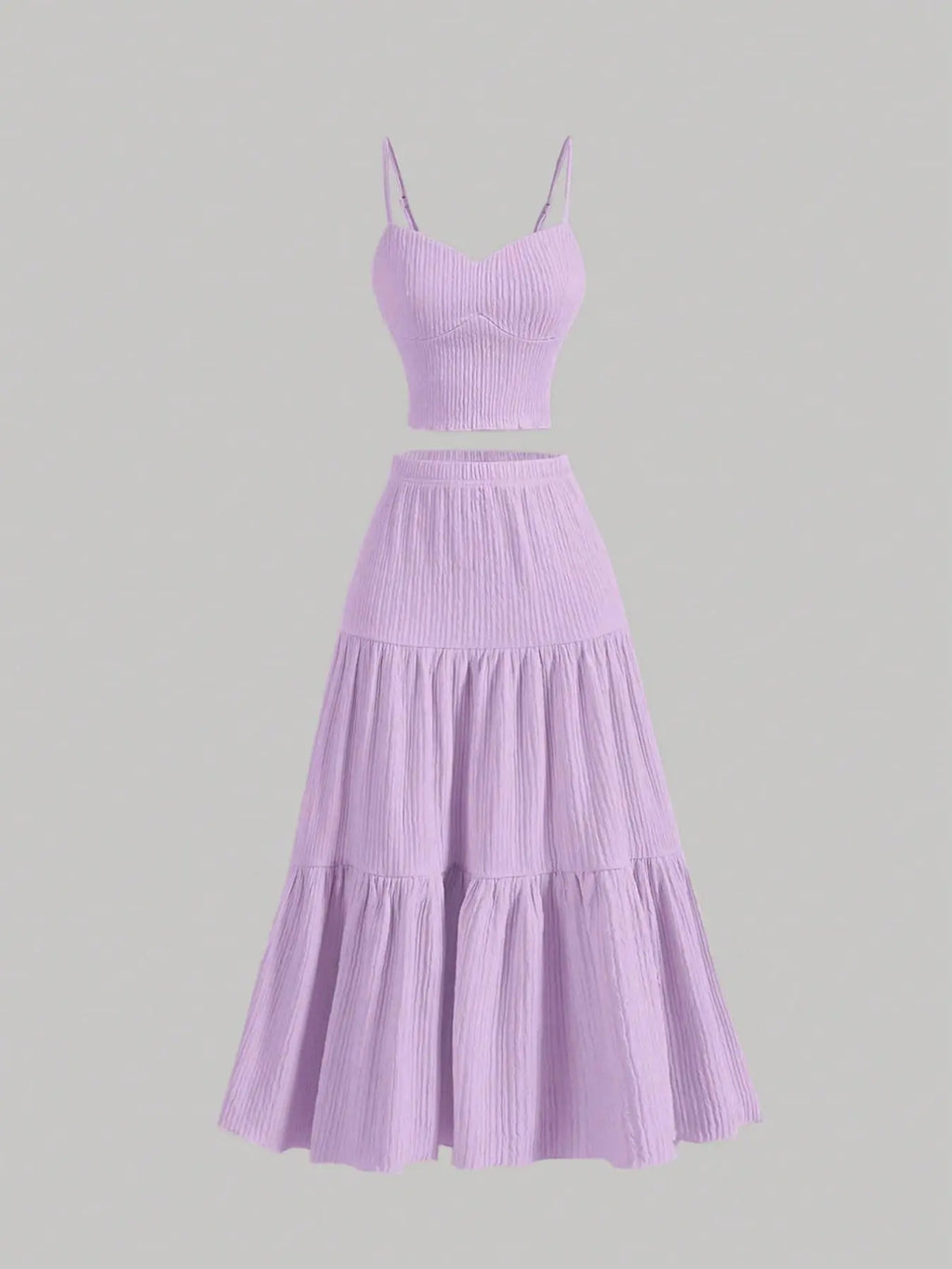 Women's Solid Woven Crop Cami Top & Pleated A-line Skirt Two-piece Set