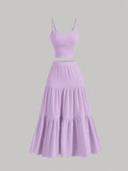 Women's Solid Woven Crop Cami Top & Pleated A-line Skirt Two-piece Set