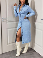 Slim-Fitting Long Sleeve Denim Dress