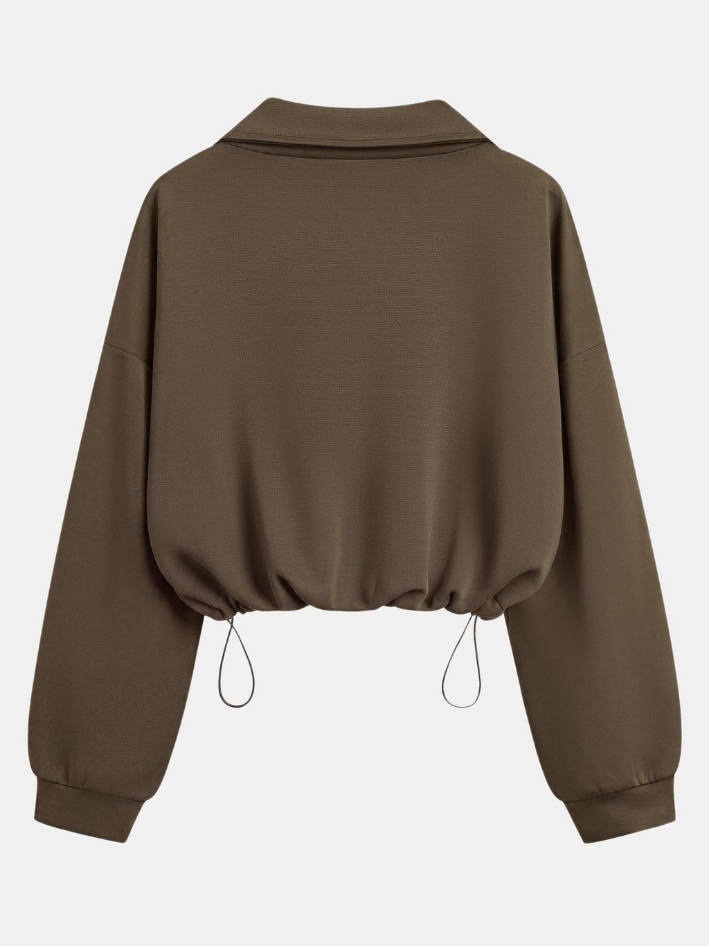 Women's Half-Zip Stand Collar Drawstring Adjustable Short Sweatshirt