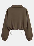 Women's Half-Zip Stand Collar Drawstring Adjustable Short Sweatshirt