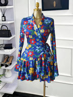 Women's Tie-Dye Print Flare Long Sleeve Dress