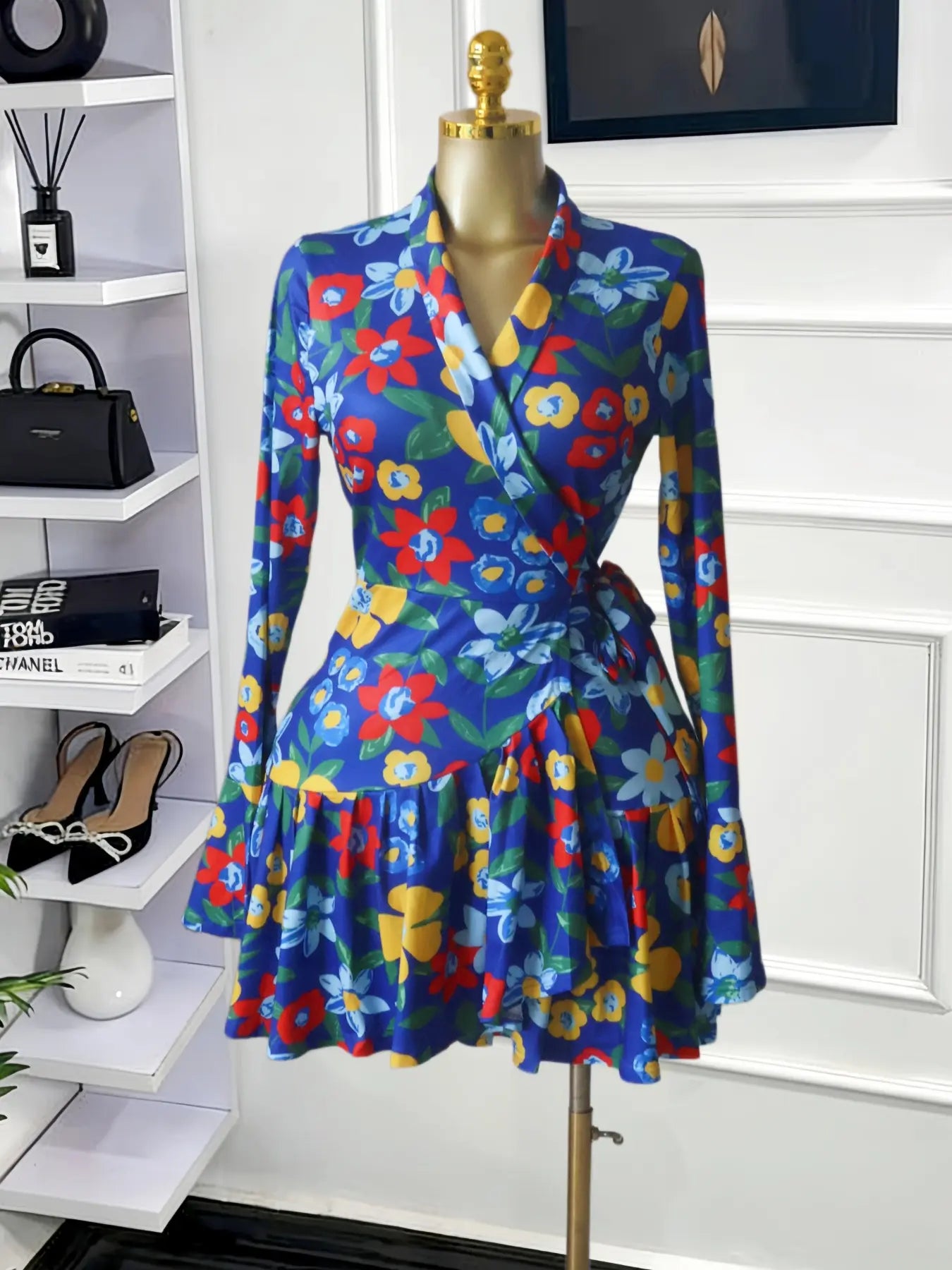 Women's Tie-Dye Print Flare Long Sleeve Dress