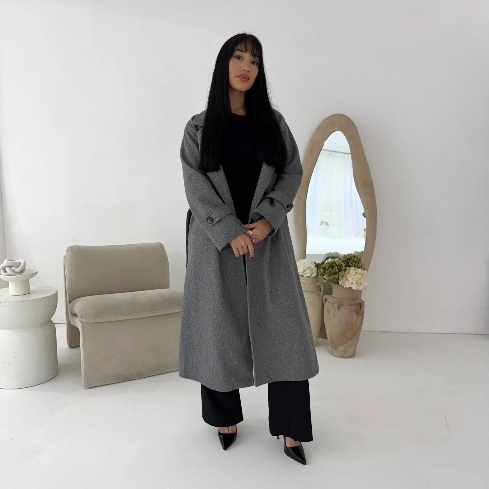 Womens Trench Belted Buttoned Coat