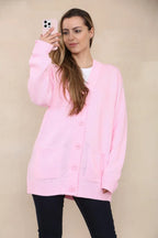 Women’s Long Sleeve Matching Button Open Front Aran Knit V-Neck Cardigan