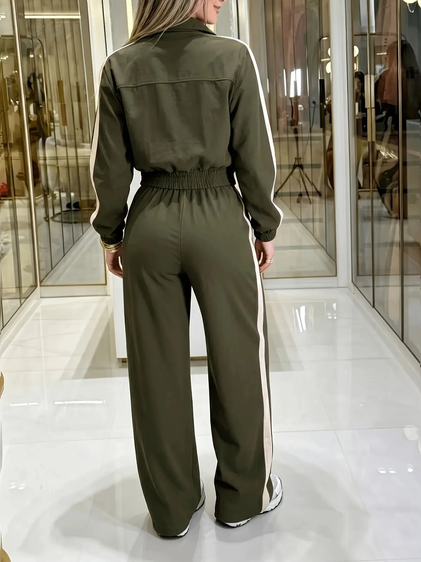 Women's Two-Piece Set, Summer Matching Sets, Short Zipper Jacket and High Waist Pants