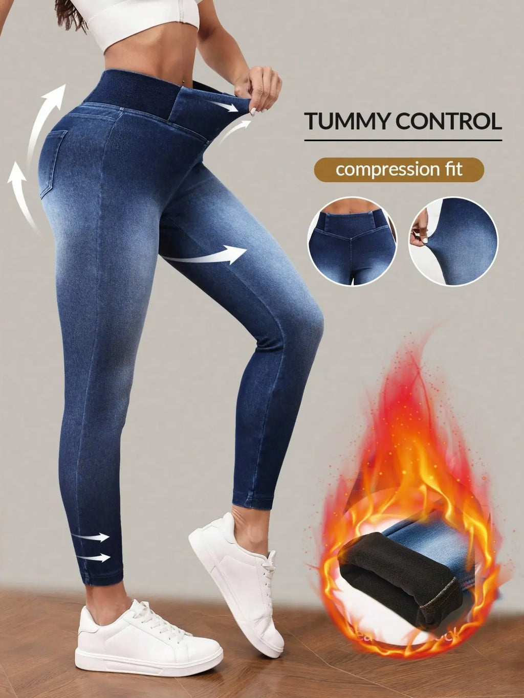 Women's High-Waisted Compression Denim Long Pants