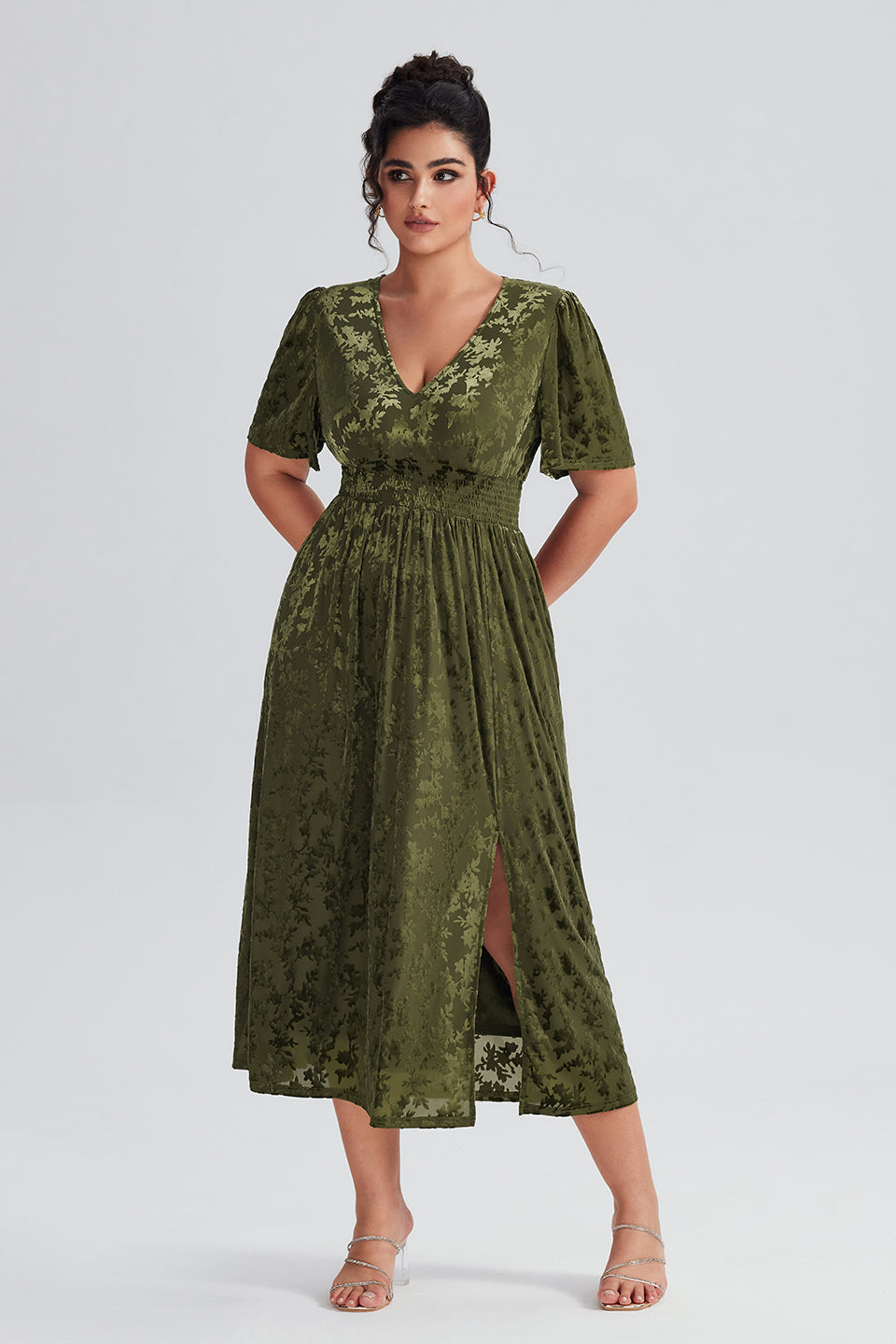 Curveins Plus Size Mauve Velvet Floral Maxi Dress