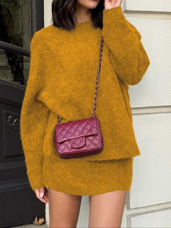 Autumn Winter Women's Stylish Commuter Two-Piece Set, Casual Elegance with Knitted Top and Skirt, Perfect for Fashionable Outings, Womenswear