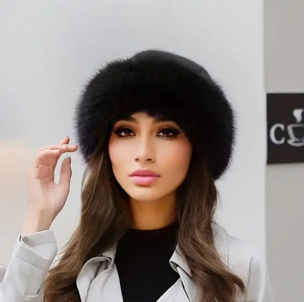 Elegant women's winter hat, thick and warm plush Mongolian hat with ear protection, elastic fit & soft faux fur trim, lightweight warmth for cold weather, outdoor activities.