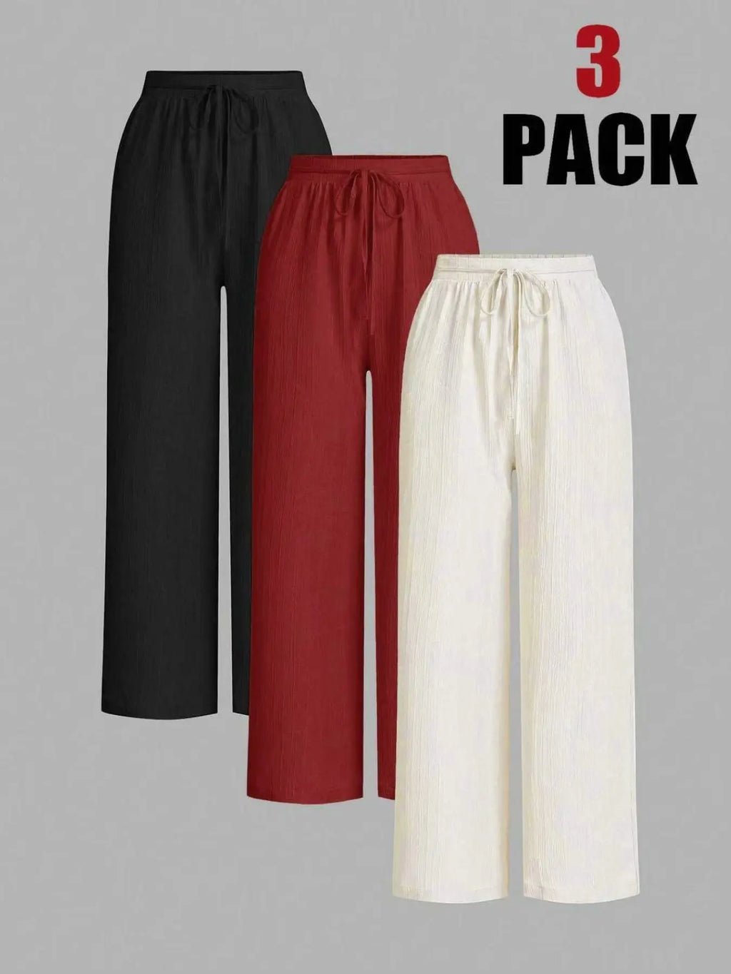 3-Piece Set: Women's Solid-Color Wide-Leg Pants