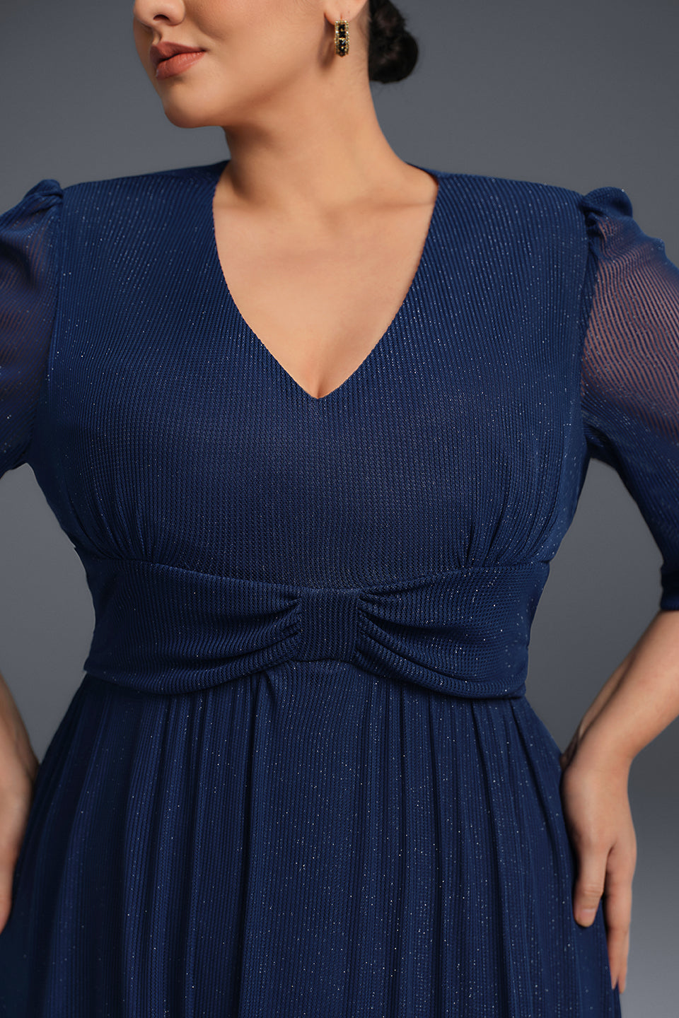 Curveins Plus Size V-Neck Long Sleeve Ruffle Hem Maxi Dress