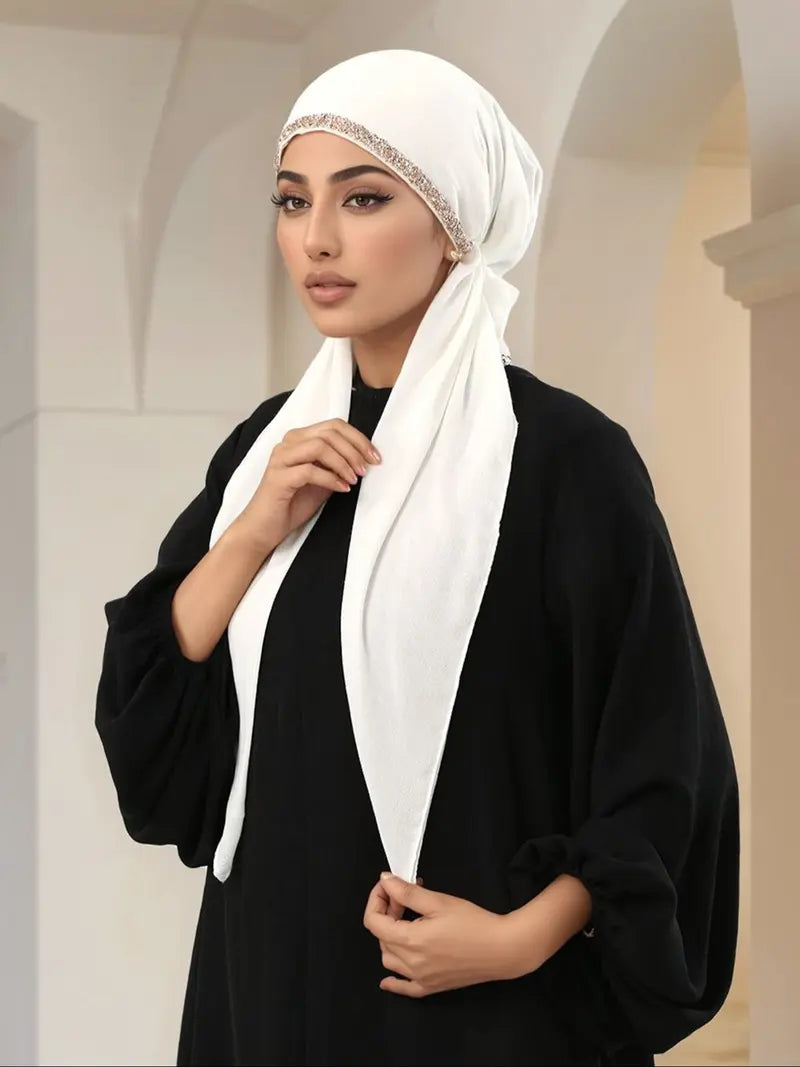 Women's Fashion Plain Bejeweled Stretchy Cap, Casual Versatile Simple Hijab, Breathable Sun Protection Sweat-Wicking Jersey Hijabs
