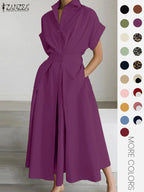 Women's Solid Color Collared Dress, Casual Short Sleeve  Dress for Summer, Ladies Clothes for Daily Wear