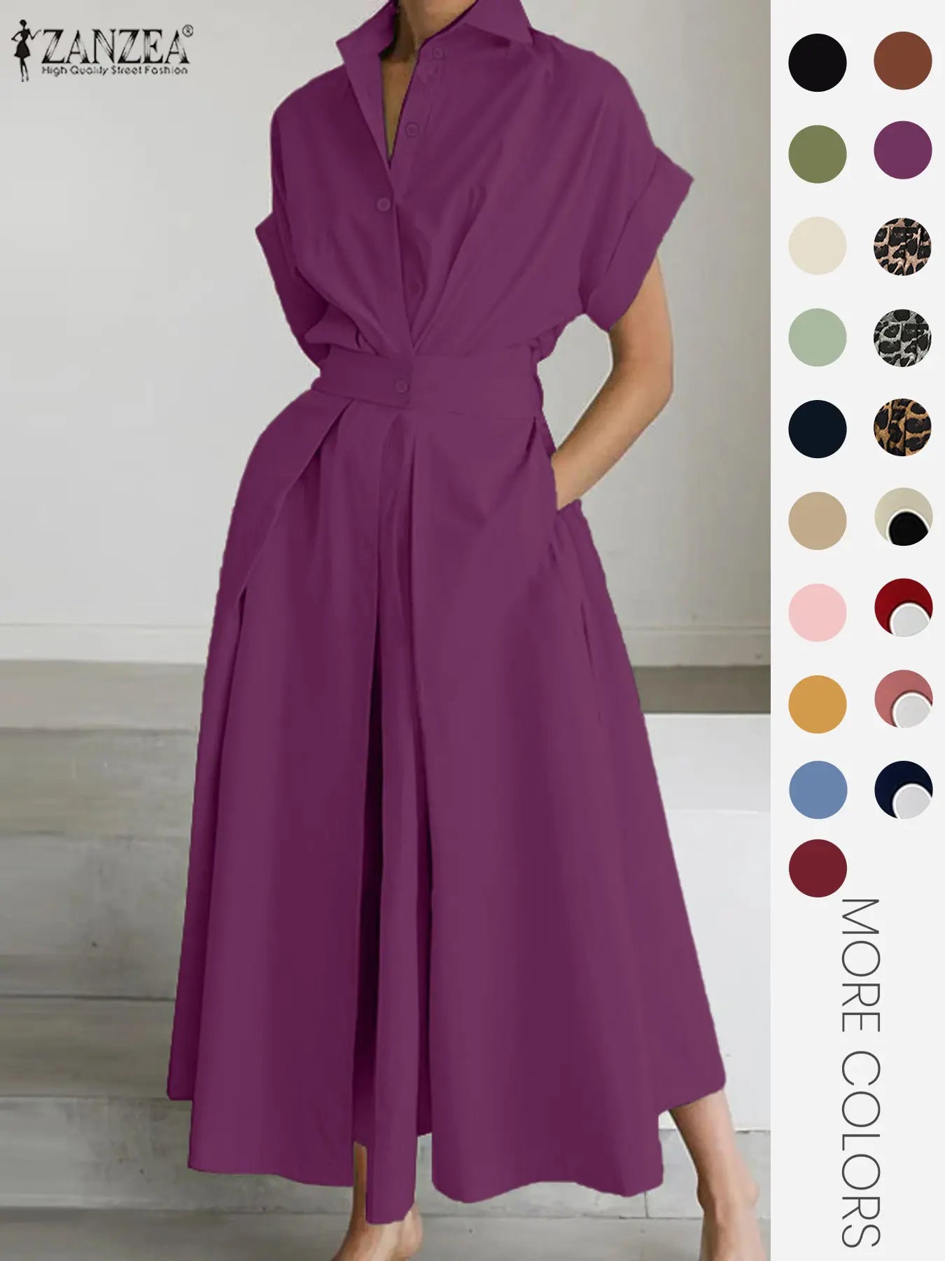 Women's Solid Color Collared Dress, Casual Short Sleeve  Dress for Summer, Ladies Clothes for Daily Wear