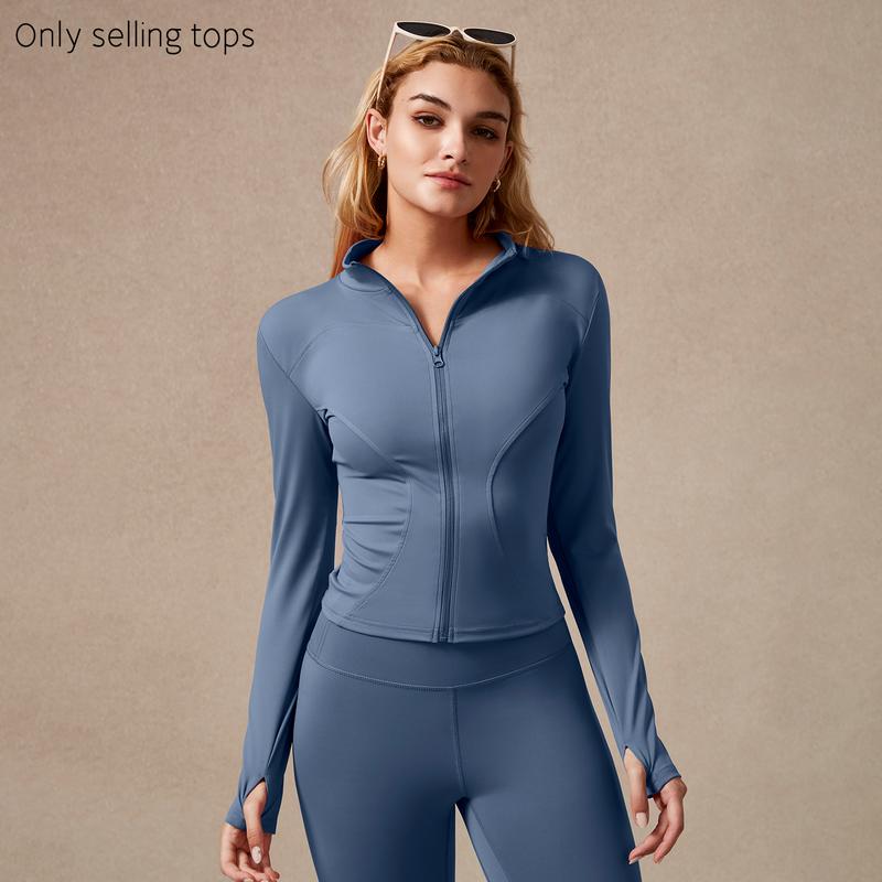 Women's Full Zip Long Sleeved Sports Jacket Slim Fit Quick Dry Stretch Fabric with Thumb Holes for Running Yoga Gym Workout Outfits Activewear
