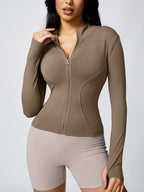 Women's Zip Up Sports Jacket, Tight Long Sleeve Sports Top, Ladies Sportswear Clothing for Spring Indoor Wear