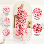 Wearable Blanket Hoodie Oversized Sherpa Fleece Hooded Sweatshirt Blanket with Sleeves,Cozy and Giant Blanket Hoodie Extra Long for Adults Women Winter Gift (Strawberry)