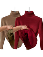 Women's Solid Thermal Lined Drop Shoulder High Neck Sweater, Casual Solid Long Sleeve Jumper For Daily Outdoor Wear, Women Knit Top for Fall & Winter
