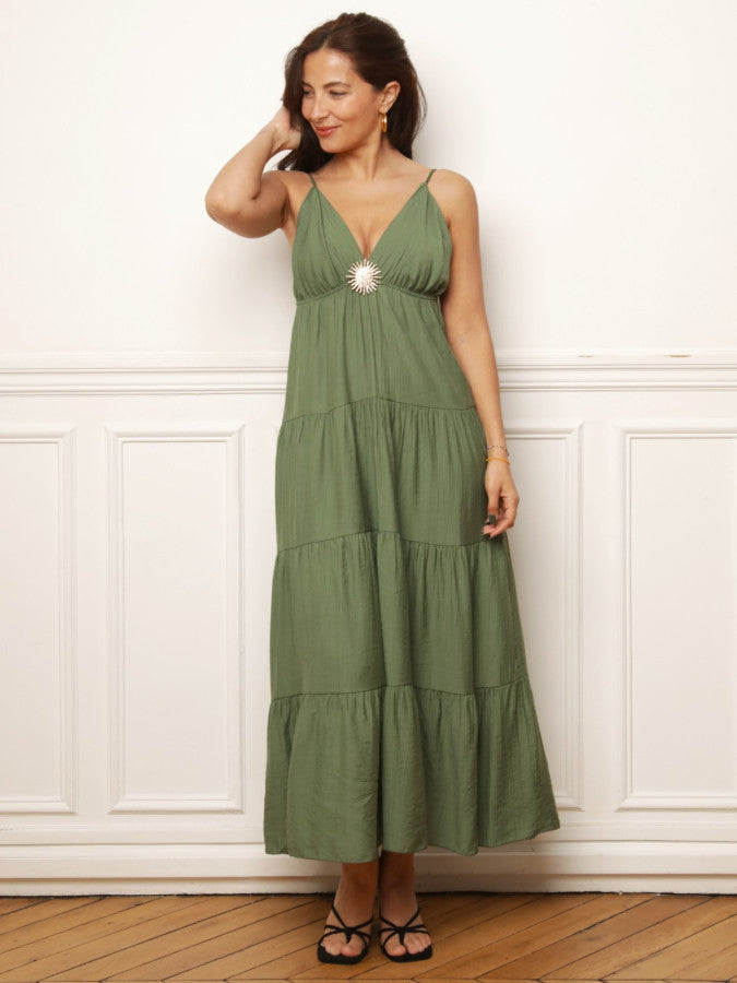 Robe longue à bijou et grands volants