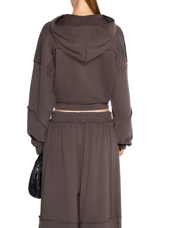 Women's Solid Zip Up Hooded Sweatshirt & Pocket Elastic Waist Pants Two-piece Set, Casual Drop Shoulder Long Sleeve Top & Trousers for Fall & Winter, Women's Clothes for Daily Wear