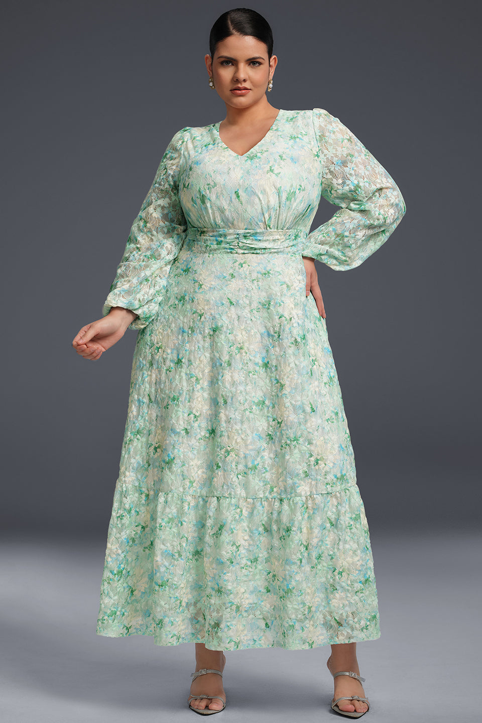 Curveins Plus Size V-Neck Floral Maxi Dress
