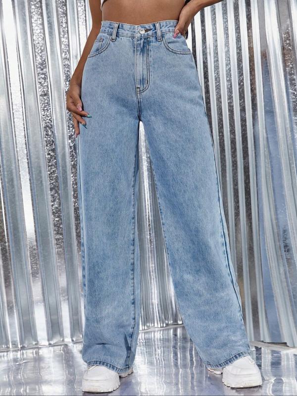 Women's Vintage Style Loose Fit Straight Leg Jeans, Casual Fitted Denim Jeans for Fall & Winter, Classic Boyfriend Look