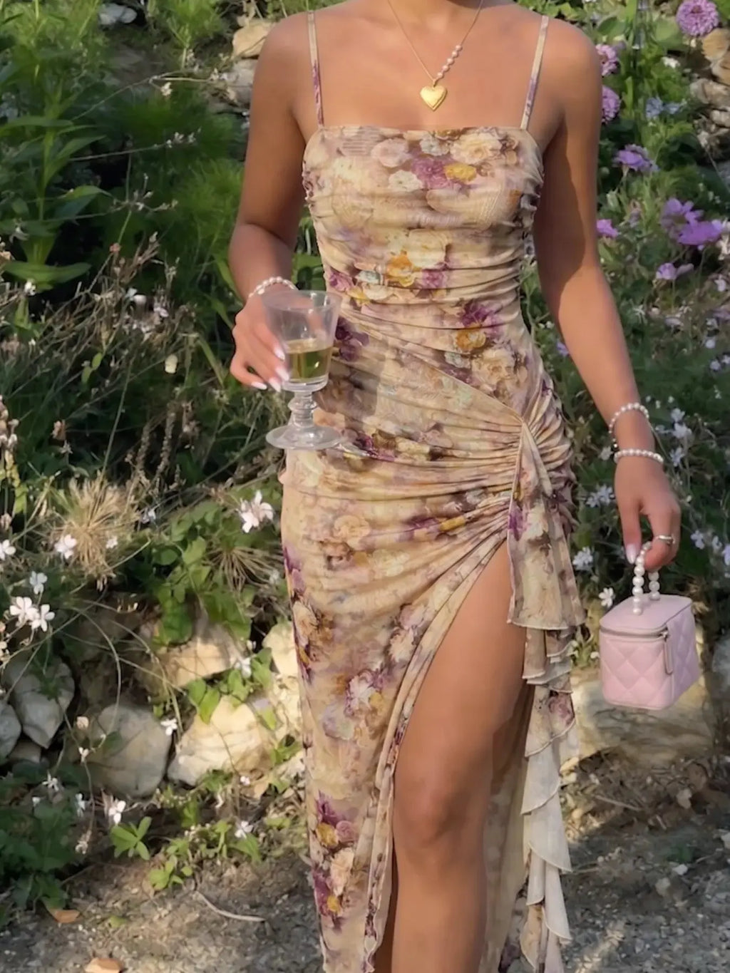 Women's Floral Print Ruched Asymmetrical Hem Dress