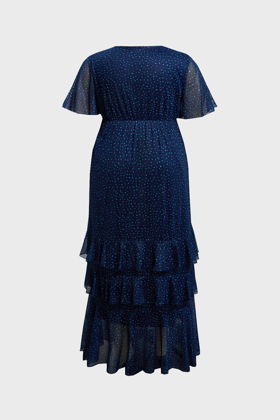 Curveins Plus Size V-Neck Batwing Sleeve Printed Maxi Dress with Ruched Detail