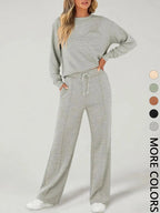 2 Piece Women's Casual Long Sleeve Pocket Sportswear Set, Stylish Wide Leg Athletic for All Seasons, Comfortable Fitted Fashion
